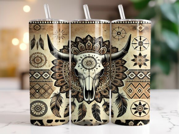 Boho Cow Skulls Western Tumbler Wrap PNG Review