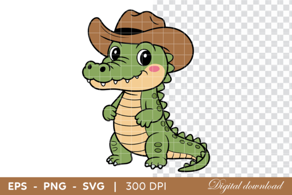 Cartoon Crocodile Wearing a Cowboy Hat