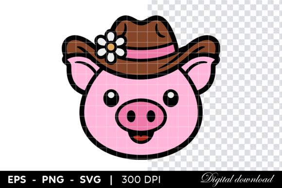 Cute Pig Face with Cowboy Hat and Flower: A Designer’s Take