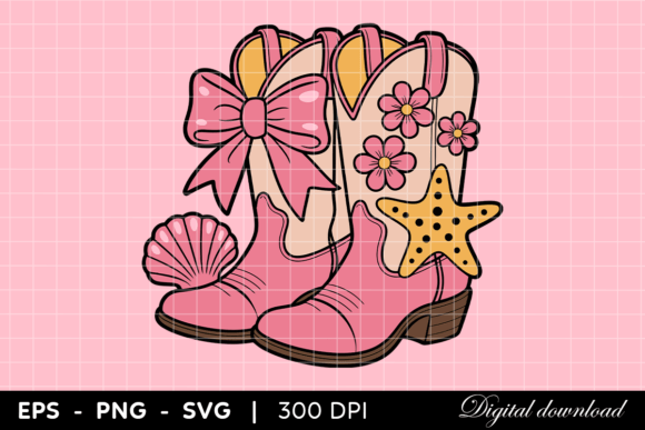 Cute Pink Cowboy Boots with Seashell: A Playful Embroidery Design Review