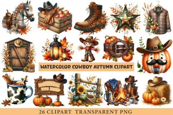 Watercolor Cowboy Autumn Clipart Review for Embroidery Projects
