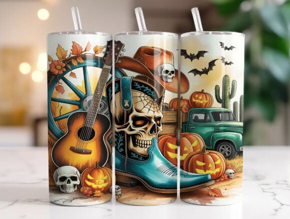 Western Halloween Tumbler Wrap for Embroidery Projects