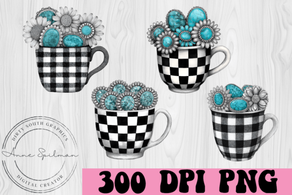Western Turquoise Checkered Mug Conchos Embroidery Design Review